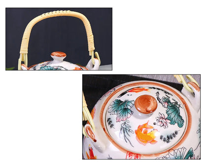 Porcelain Teapot with Strainer Net High Capacity 500 900ML Traditional Retro Ceramic Tea Set