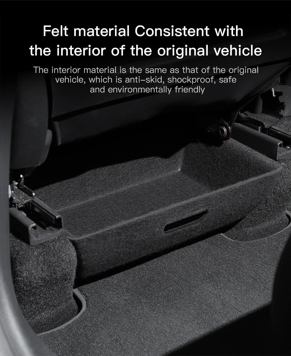 Under Seat Storage Drawer Organizer for Tesla Model Y 2021 2024 Felt ABS Hidden Storage Box