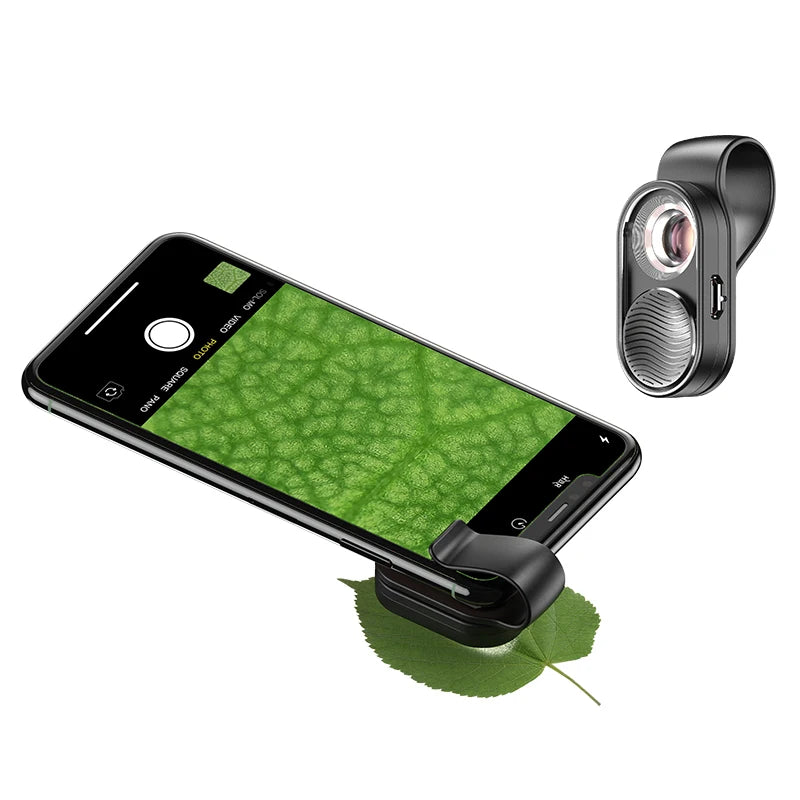 100X Smartphone Microscope Lens with LED Light Universal Clip