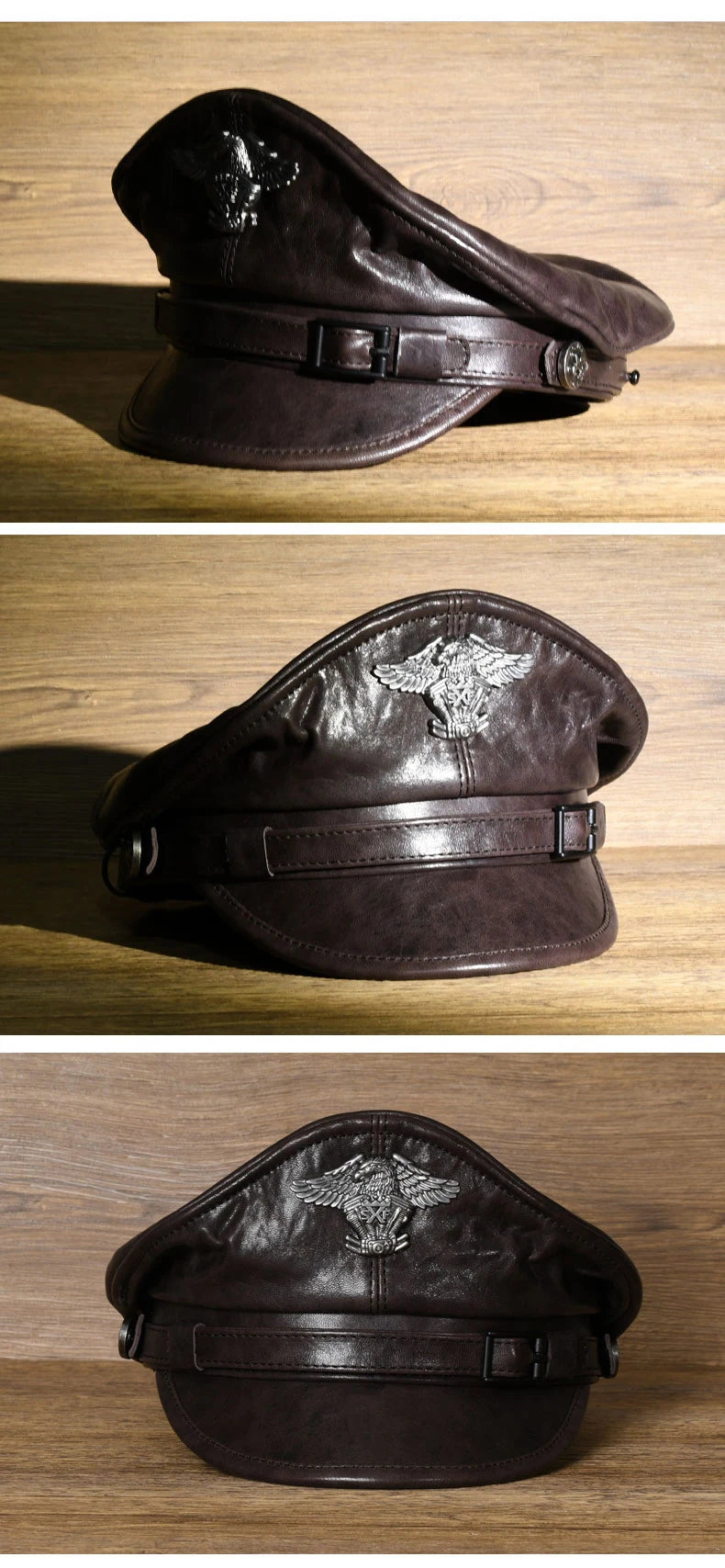 Retro German Military Caps For Men Male Genuine Leather Flat Top Hats European American Captain Locomotive Chapeau