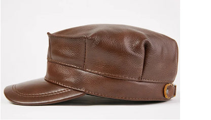 Winter Thermal Genuine Leather Hats Woman Cap Cadet Cap Man Military hat Cowhide Leather Cap