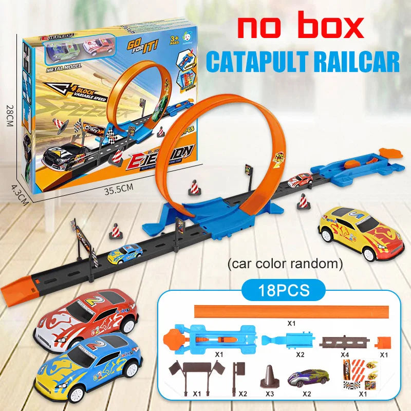 Stunt Speed Double Car Wheels Model Toys For  Racing Track Diy Assembled Rail Kits Educational Interactive Boy  Toy