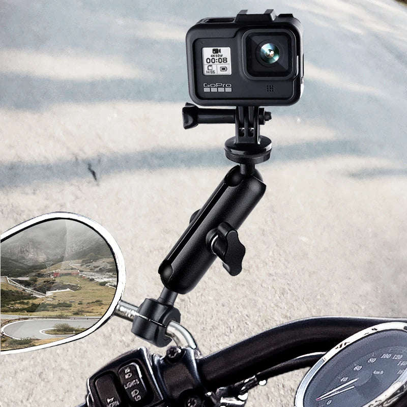 Metal Motorcycle Bicycle Camera Mount Handlebar Mirror Holder for Action Cameras and Smartphones