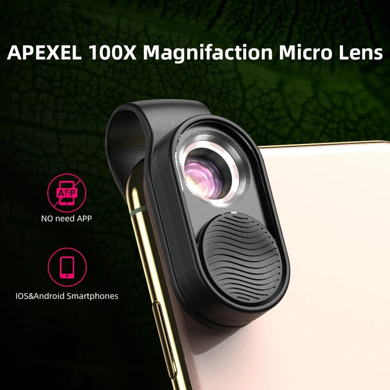 100X Smartphone Microscope Lens with LED Light Universal Clip