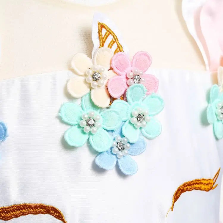 Unicorn Flower Applique Princess Ball Gown Dress