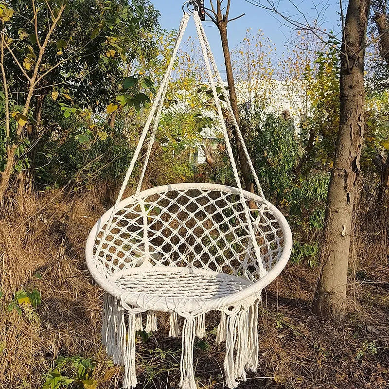 Nordic Style Hammock Chair Tassels Dreamy Round Hanging Chair Cotton Rope Macrame Swing Chairs