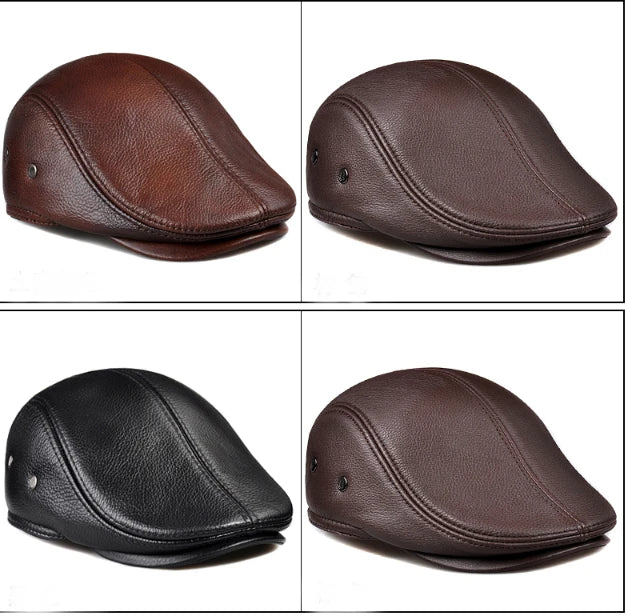 Men's outdoor leather hat winter Berets male warm Ear protection cap 100% genuine leather dad hat