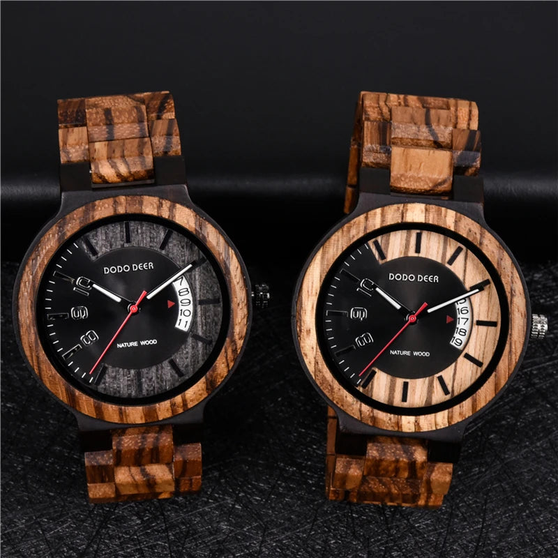 Calendar Zebra Wooden Watches Men Luxury Brand Quartz Wristwatch Man Show Date Colorful Strap