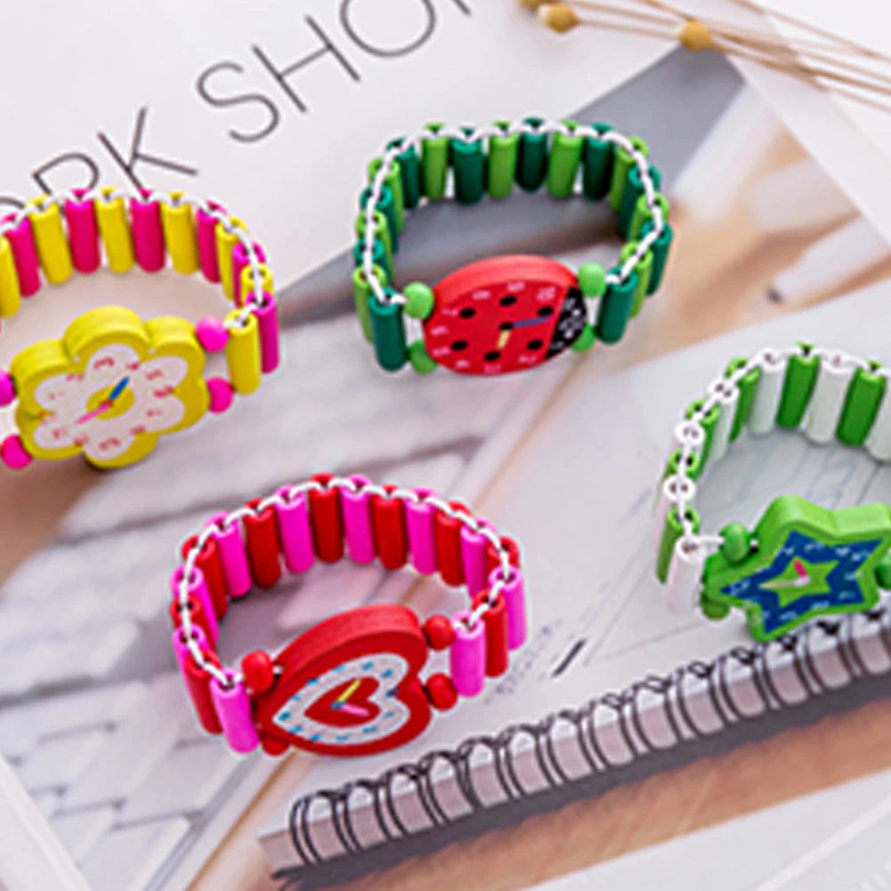 Kids Girl Colorful Wood Bracelets Children Elastic Watch Wristbands Child Toy Bracelet