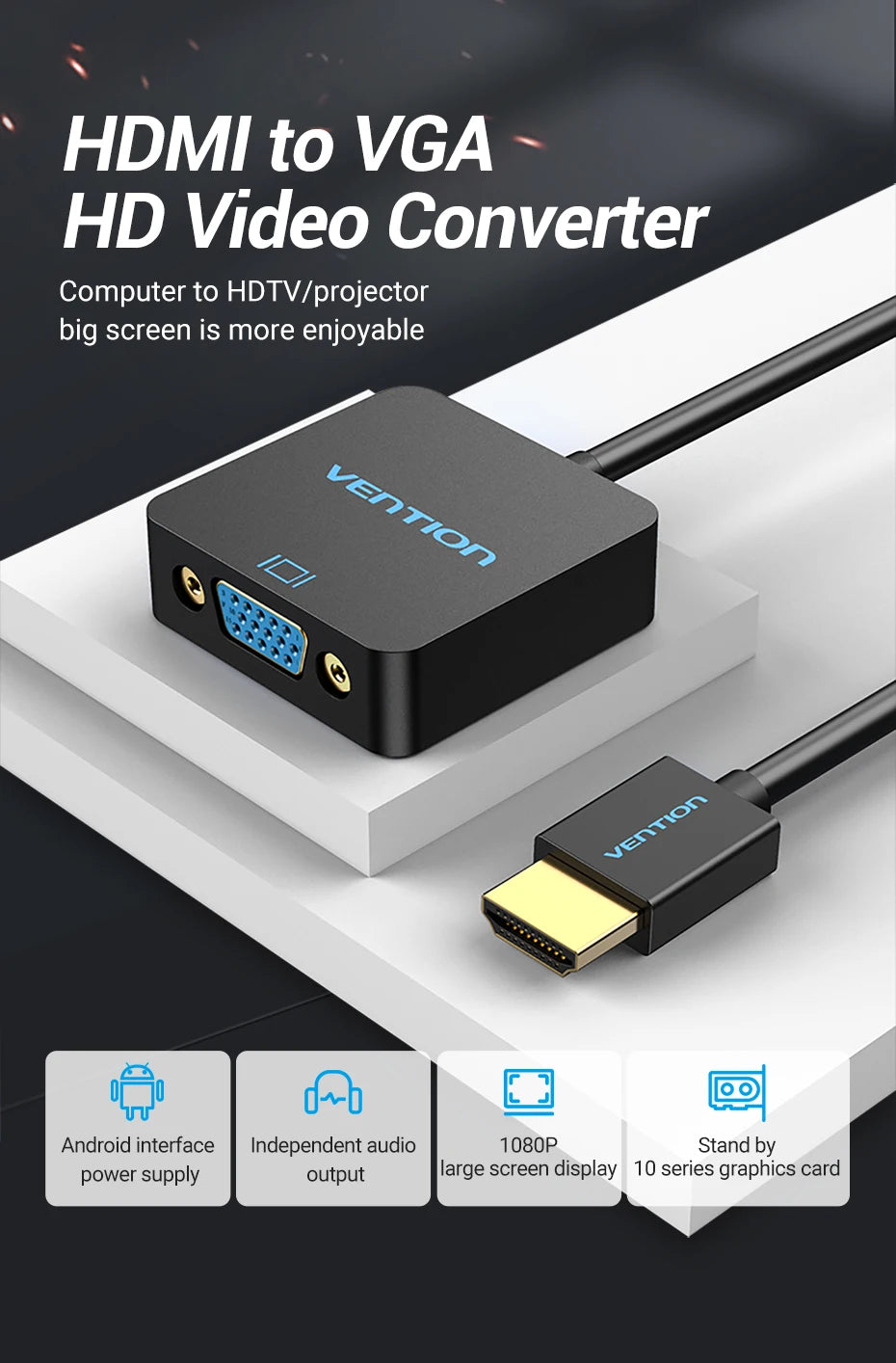 HDMI to VGA Adapter Male to Female Converter 1080P VGA to HDMI With 3.5 Jack Audio Cable for Laptop TV Box HDMI to VGA