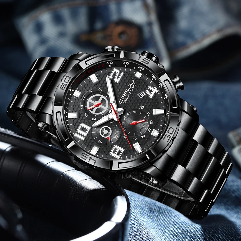 Men Watches Big Dial Waterproof Stainless Steel with Luminous handsDate Sport Chronograph Watches Relogio Masculino