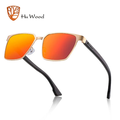 Metal Frame spring wood Temple with polarized lenses and Blue colors and sunglasses