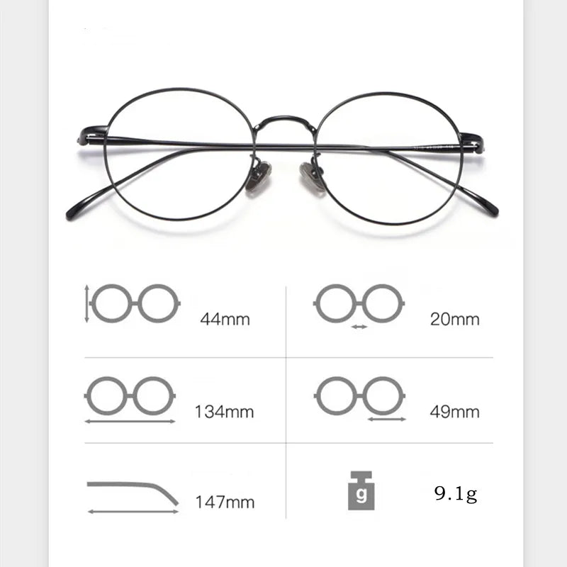 Super Light Fashion Pure Titanium Eyeglasses Frame Men And Women Round Retro Optical Prescription Glasses Frame 3216