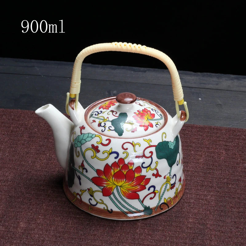 Porcelain Teapot with Strainer Net High Capacity 500 900ML Traditional Retro Ceramic Tea Set