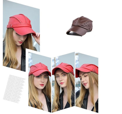 Unisex High Quality Real Leather Military Caps Sailor Hats Women Men Black Brown Flat Top Captain Cap Travel Cadet Hat