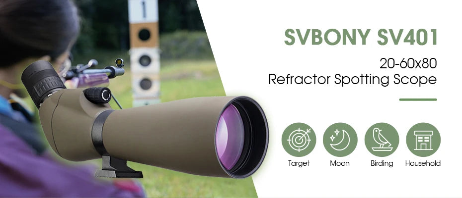 SV401 20-60x80 Spotting Scope BK7 Silver + MC Prism IPX6 Waterproof spyglass with Tripod Camping Equipment