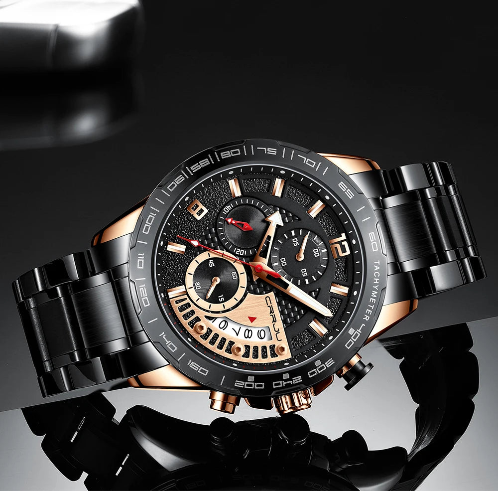 Mens Watches Fashion Stainless Steel Business Watch Luxury Luminous Waterproof Chronograph Quartz Watch Relogio Masculino
