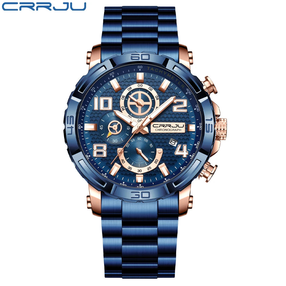 Men Watches Big Dial Waterproof Stainless Steel with Luminous handsDate Sport Chronograph Watches Relogio Masculino