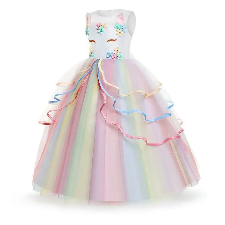 Unicorn Flower Applique Princess Ball Gown Dress