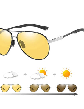 All Weather Pilot Photochromic Sunglasses Man Polarized Night Vision Goggle