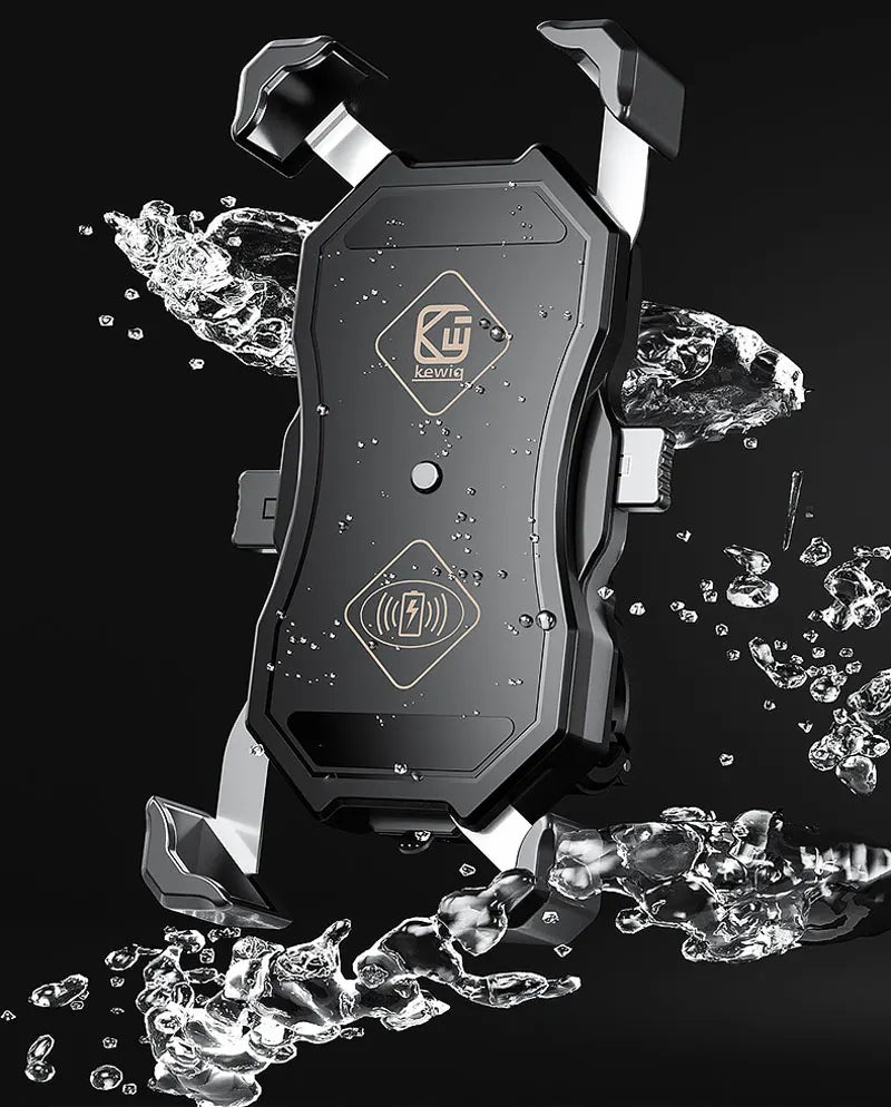 Motorcycle Fork Stem Wireless Charger 15W Qi/USB Quick Charge Phone Holder Handlebar Mirror Mount with 1" Ball for 3.5"-6.8"