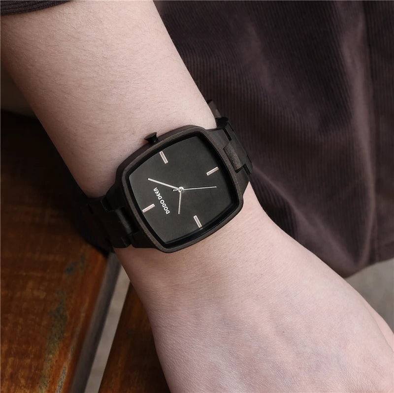 Watch Ebony Wood Timepieces Japan Movement Quartz Wristwatches Man Square Dial in Wooden Box