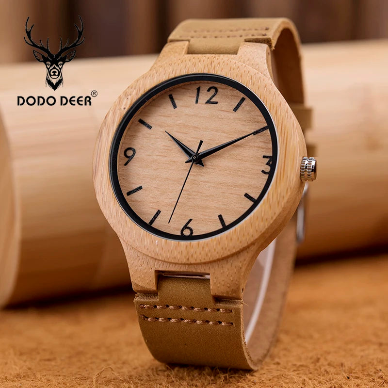 Bamboo Couple Watch Quartz Handmade Leather Ladies Wrist watches Lover's Customized Engrave Logo