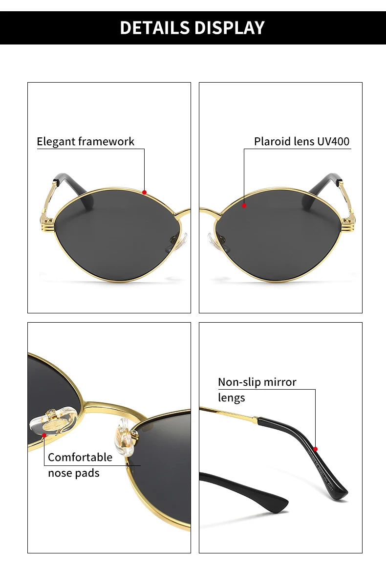 Cat Eye Titanium Alloy Polarized UV400 Retro Punk Sunglasses for Men Women Vintage Fashion Eyewear