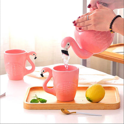 Tea Set Creative Flamingo Teapot Drinking Tea Cup Sets Water Coffee Cup Fruit Juice Mugs Set Teaware