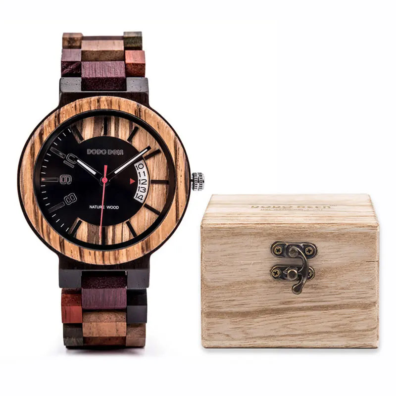 Calendar Zebra Wooden Watches Men Luxury Brand Quartz Wristwatch Man Show Date Colorful Strap