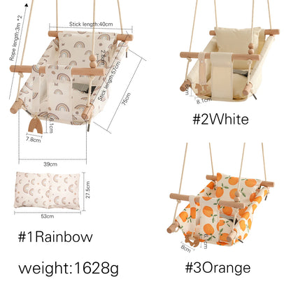 Let‘s Make Baby Swing Chair Canvas Hanging Wood Recliner Children Baby Rocker Toy Safety Baby Bouncer Outside Chair Toy Rocker