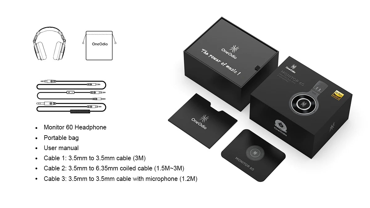 Monitor 60 Wired HiFi Headphones Professional Studio DJ Headphones Stereo Over Ear Headset With Hi-Res Audio Microphone