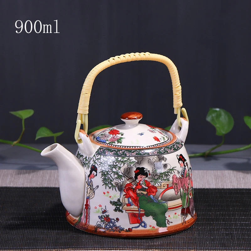 Porcelain Teapot with Strainer Net High Capacity 500 900ML Traditional Retro Ceramic Tea Set