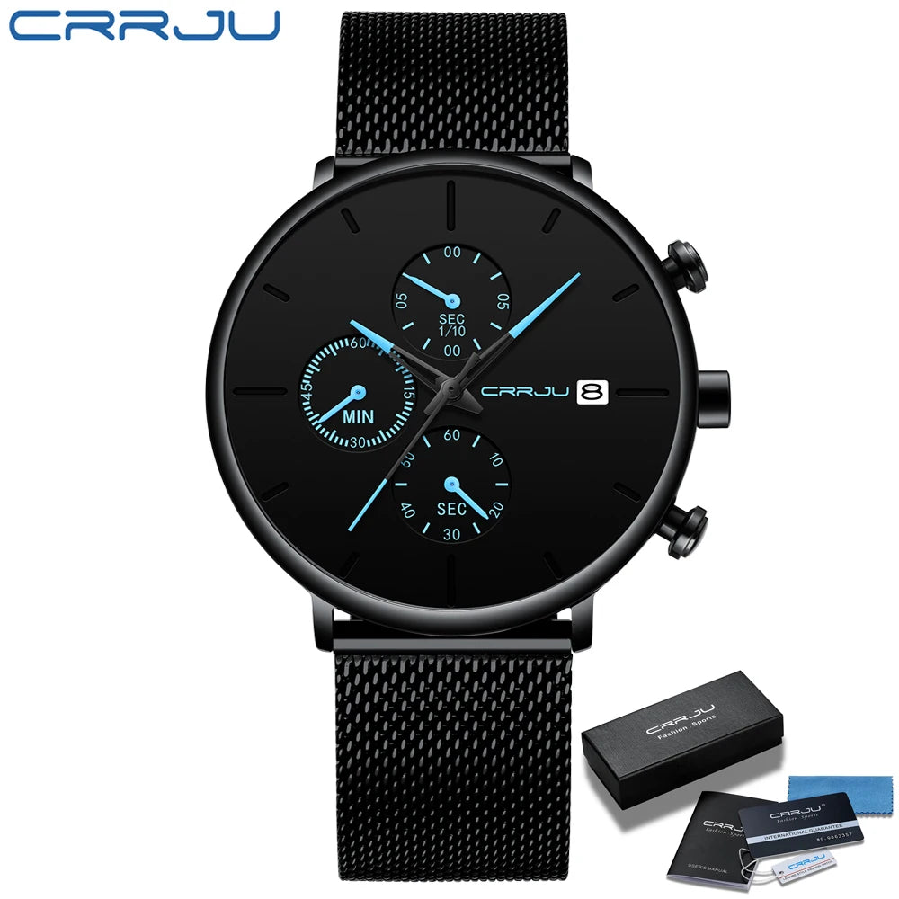Mens Watches Luxury Sport Wrist Watch Unique Design Stainless Steel Auto Date Mesh Strap Men Fashion Casual Quartz Watches