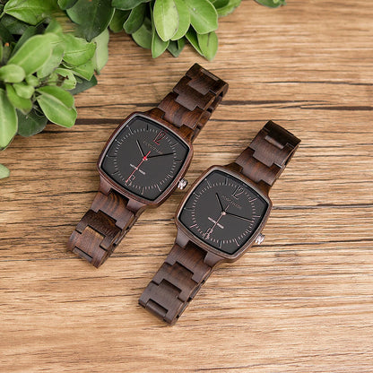 Quartz Watches Unisex Lover's Fashion Wristwatch Male With Ebony Wood