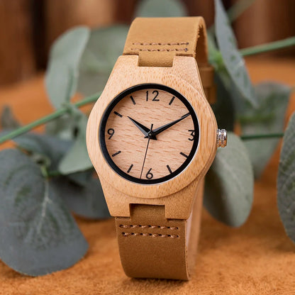 Bamboo Couple Watch Quartz Handmade Leather Ladies Wrist watches Lover's Customized Engrave Logo