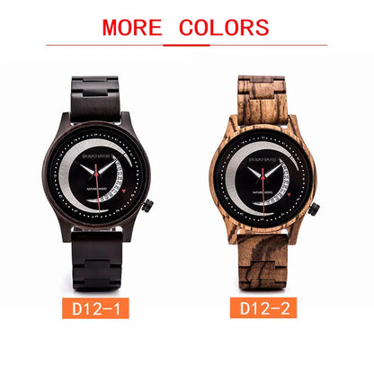 Quartz Watches Show Date Display Zebra Enboy Wood Wristwatch Moon Shape