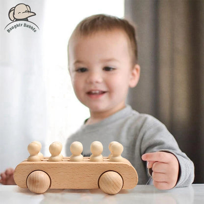 1Set Montessori Wooden Toys for Kids Wooden Peg Dolls Bus Car Children Educational Toys Beech Wood Car Blocks Baby Birthday Gift