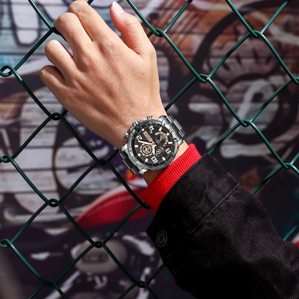 Men Watches Big Dial Waterproof Stainless Steel with Luminous handsDate Sport Chronograph Watches Relogio Masculino
