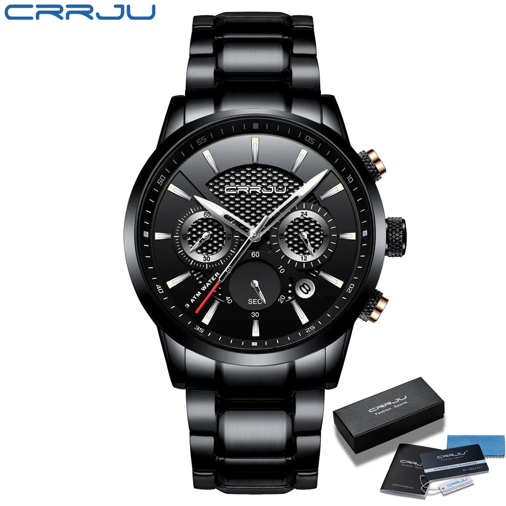 Business Men Watch Fashion Blue Date Chronograph Stianless Steel Wristwatch Mens Casual Waterproof Clock