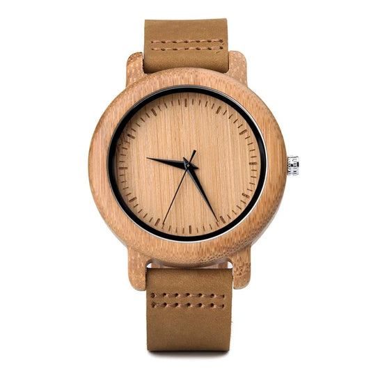 Watches Top Brand Luxury Quartz Leather Silicone Strap Bamboo Wristwatch