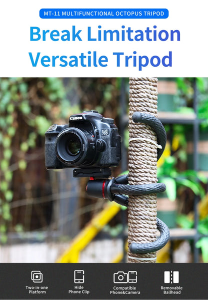 Flexible Octopus Tripod Smartphone DSLR SLR Vlog Tripod Travel Portable 2 in 1 Tripod Extend 1/4 Screw Magic Arm