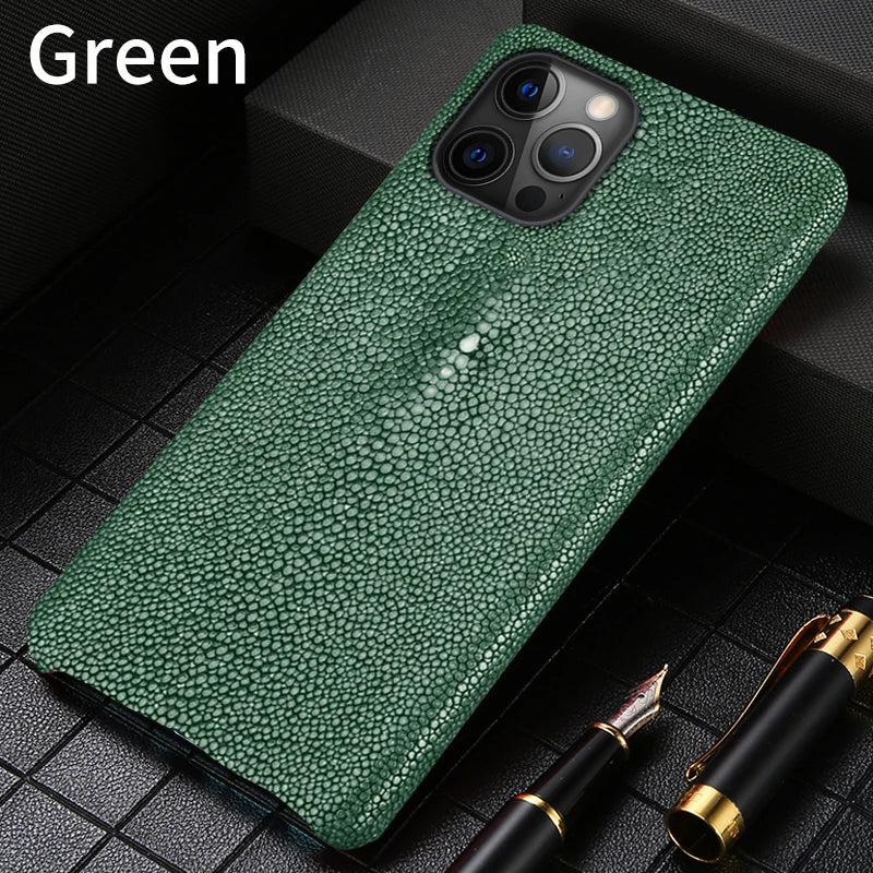 Genuine Stingray Leather Phone Case for iPhone 16 15 14 Pro Max Plus 14Pro 15Pro max Luxury Shockproof Back Cover