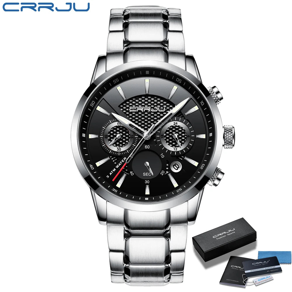 Business Men Watch Fashion Blue Date Chronograph Stianless Steel Wristwatch Mens Casual Waterproof Clock