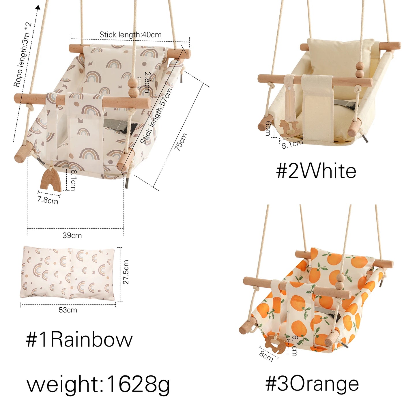 Let‘s Make Baby Swing Chair Canvas Hanging Wood Recliner Children Baby Rocker Toy Safety Baby Bouncer Outside Chair Toy Rocker