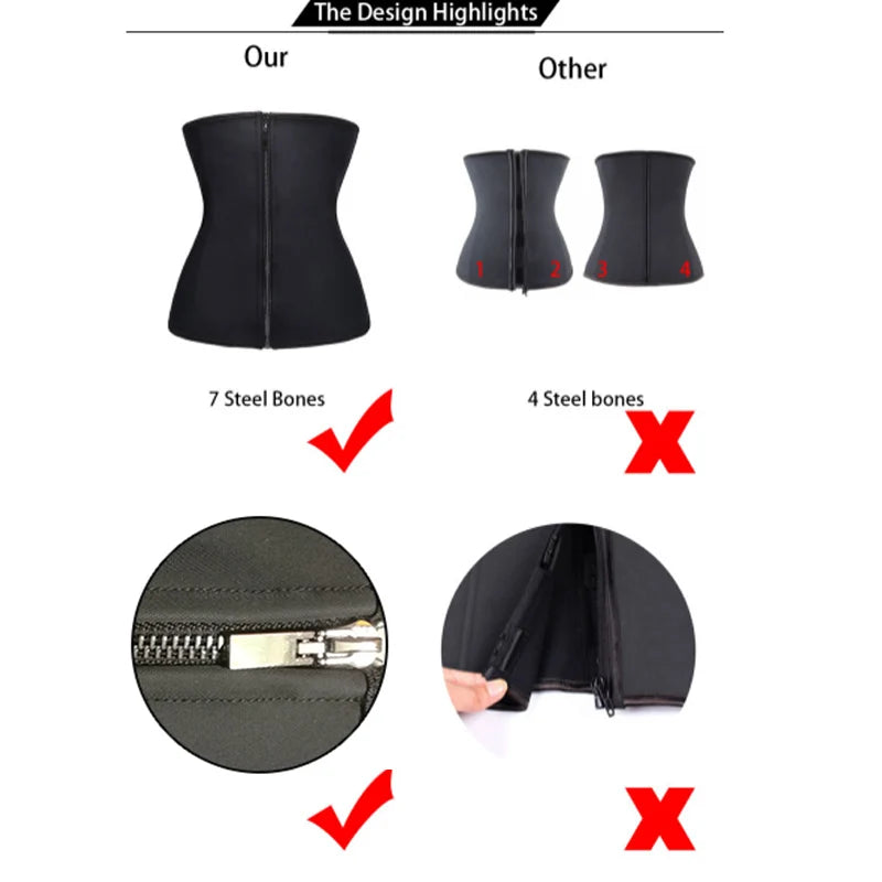 Latex Corset Body Shaper Waist Trainer Cincher Zipper Under bust Weight Loss Slimming Shapewear Hourglass Belt Women