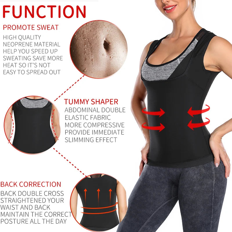 Women Sauna Sweat Vest Polymer Waist Trainer Weight Loss  Shapewear Tummy Slimming Sheath Workout Body Shaper Corset Fitness Top