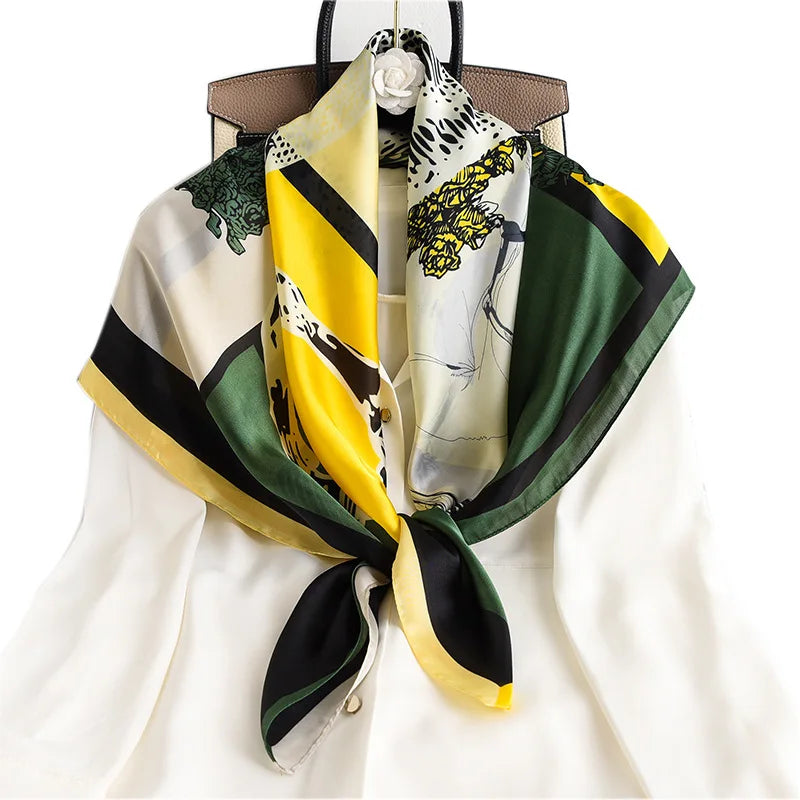 Women Scarf Silk Feeling Hair Neck Square Brand Office bandanna muffler Waiter Flight Attendants Handkerchief Rings wrap