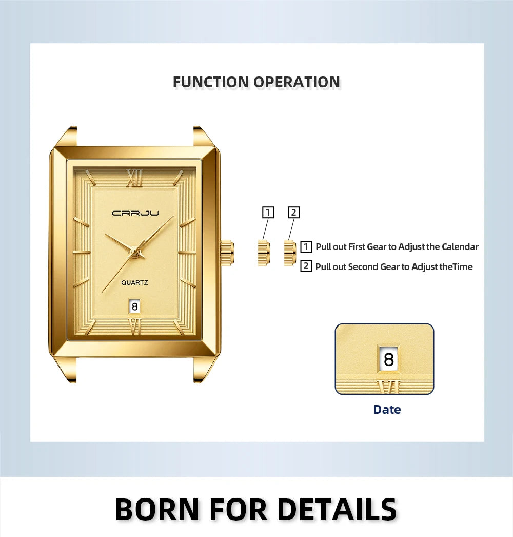 Watch Men Top Brand Luxury Square Golden Quartz Stainless Steel Waterproof Wrist Watch Relogio Masculino