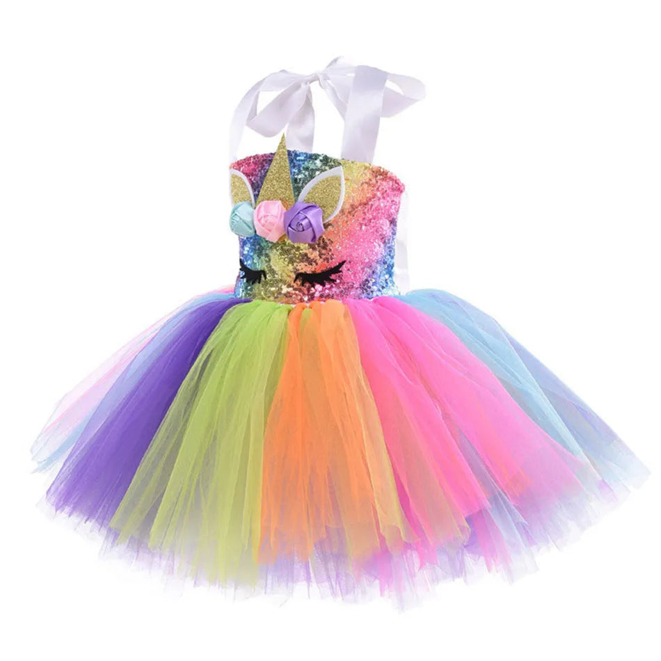 Girl Unicorn Dresses for Girls Tutu Princess Party Dresses with LED Lights Flower Birthday Party Cosplay Costume Girls Clothing